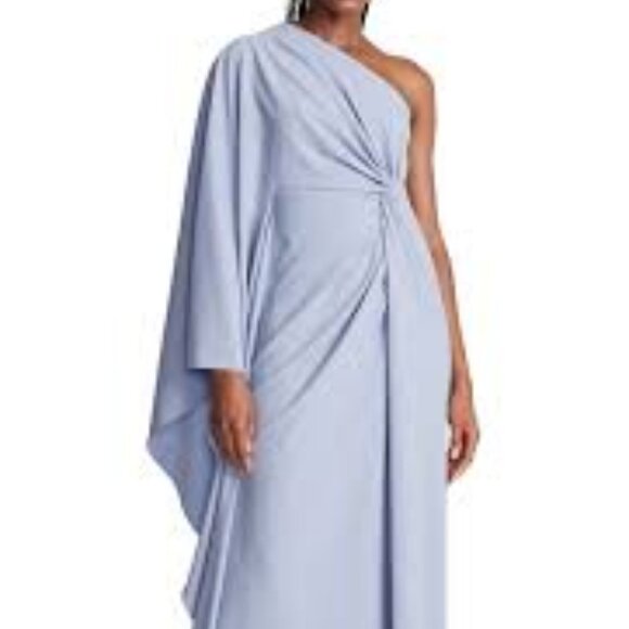 NWT Halston Ariella one shoulder light blue crepe gown - Picture 3 of 3